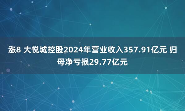 涨8 大悦城控股2024年营业收入357.91亿元 归母净亏损29.77亿元